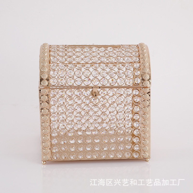 Caja decorativa estilo chino dorado con cristal transparente, joyero metálico elegante para sala o entrada