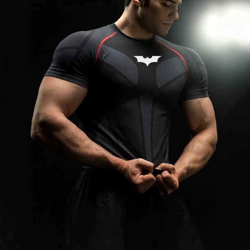 Youngla Co-Branded Superman Men's T-Shirt Sports Fitness Quick-Drying Breathable Elastic Slim-Fitting Short-Sleeved Training Top Trendy