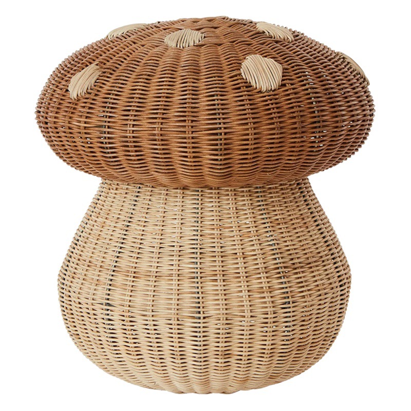 Cesto para la ropa sucia con forma de hongo, cesta de almacenamiento de ratán, caja de almacenamiento de juguetes de peluche, caja de almacenamiento de juguetes infantiles con tapa