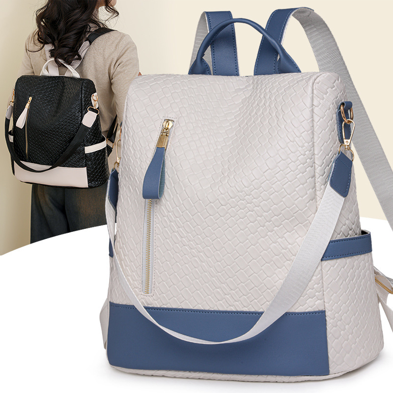 Spot wholesale 2024 nueva moda tejida señoras mochila antirrobo color de contraste simple mochila multifuncional de doble uso