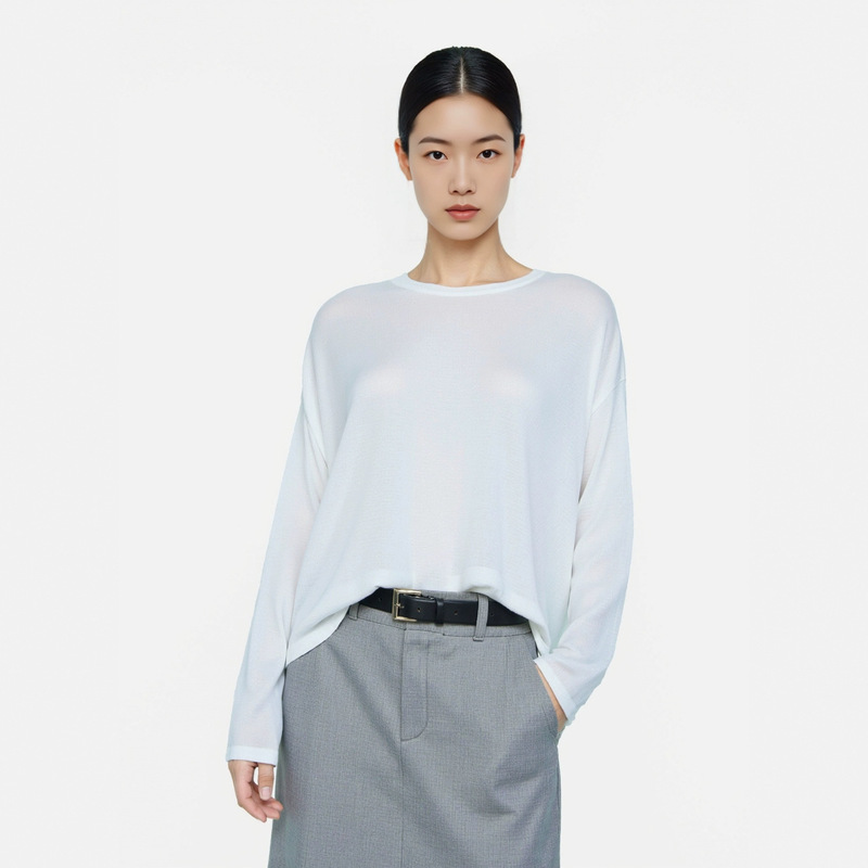 [Heng Jia HH] 2025 Summer New Triacetate Mint Lightweight Long Sleeve Knitted Air-conditioning Shirt Women's Joker Western Style