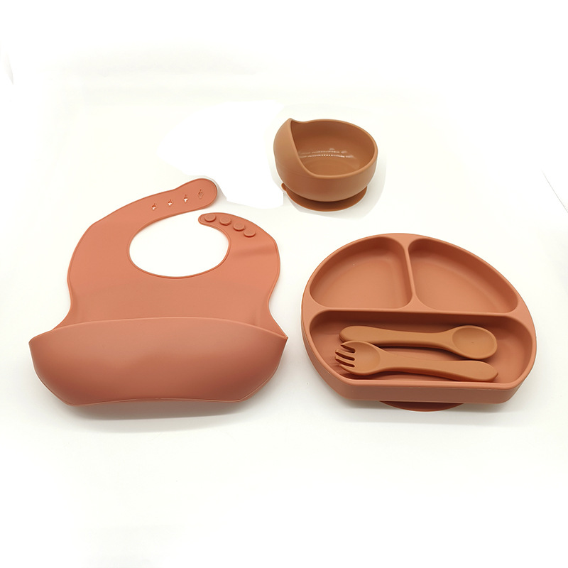 Complemento alimenticio transfronterizo para niños, plato de silicona, plato de suplemento alimenticio para bebés, plato de comida sonriente de seis piezas, vajilla para alimentación maternoinfantil al por mayor