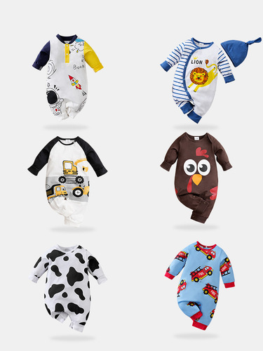 Baby onesie with cartoon animal prints for newborns, category A, suitable for both boys and girls, for outdoor wear, inspired by Instagram style.