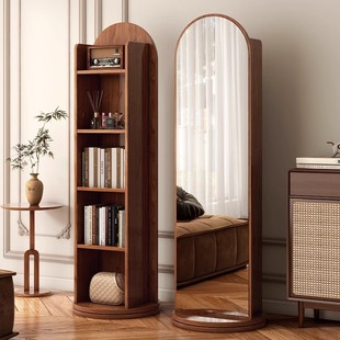Arched Rotating Dressing Mirror, Full-Body Floor-To-Ceiling Mirror, Home Magazine Bookshelf, Rotating Storage Integrated Fitting Mirror, Removable