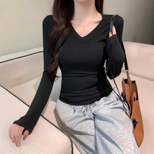 美式德绒打底衫女秋冬季内搭可外穿加厚V领上衣春季长袖保暖衫女