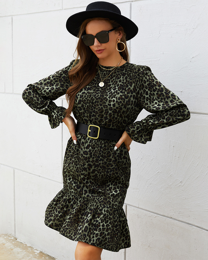 leopard print long-sleeved dress Nihaostyles wholesale clothing vendor NSKA72318