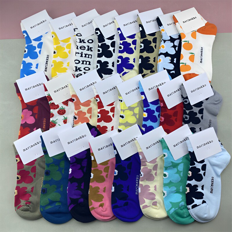 Finland Marimekko Nordic Niche Flower Socks Women's Retro Artistic Light Luxury Happy Short Boat Socks Wholesale