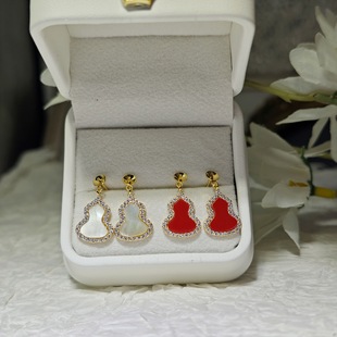 DIY earring accessories S925 silver needle color retaining red agate gourd holder delicate red gourd 6-7 Fulu earrings for women