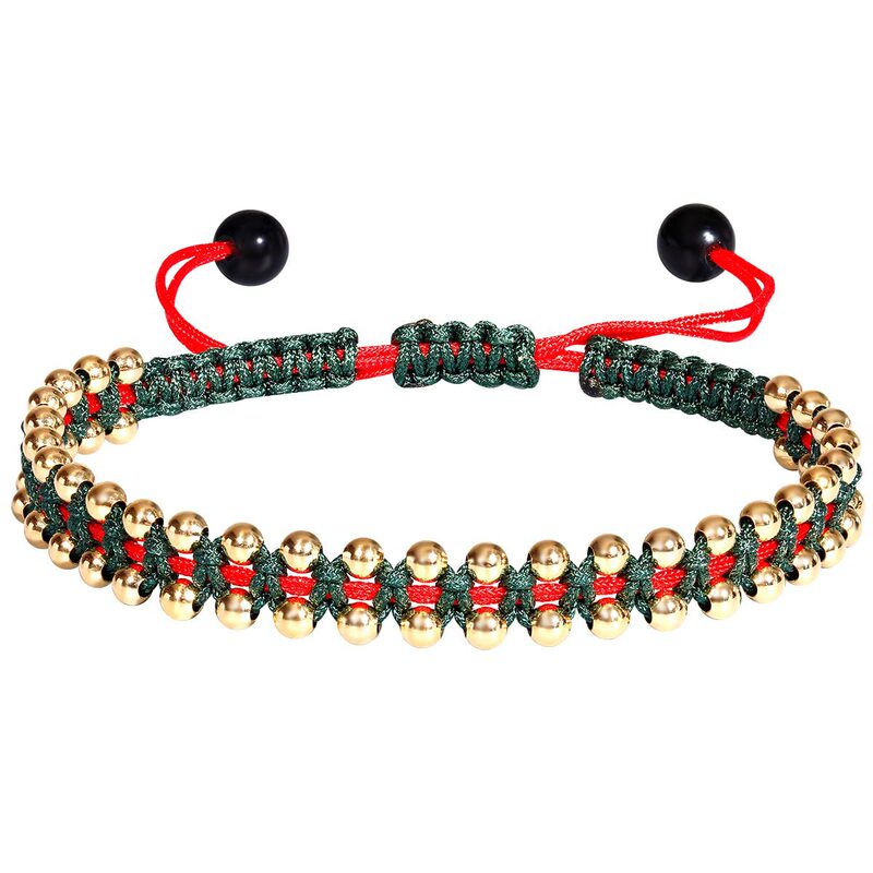 New 14K Gold Bead Double-Row Bracelet, Simple Flat Knot Hand-Woven Bracelet, Unisex Versatile Bracelet