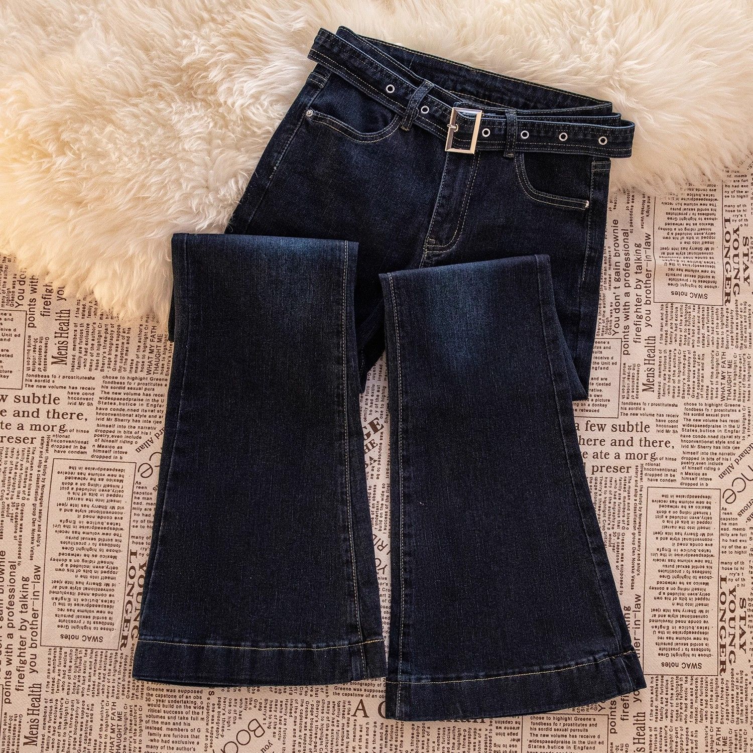 Blue-Gray Flared Jeans for Women, 2025 Autumn New High-Waisted Slimming Stretch Petite Slim-Fit Bell-Bottom Pants