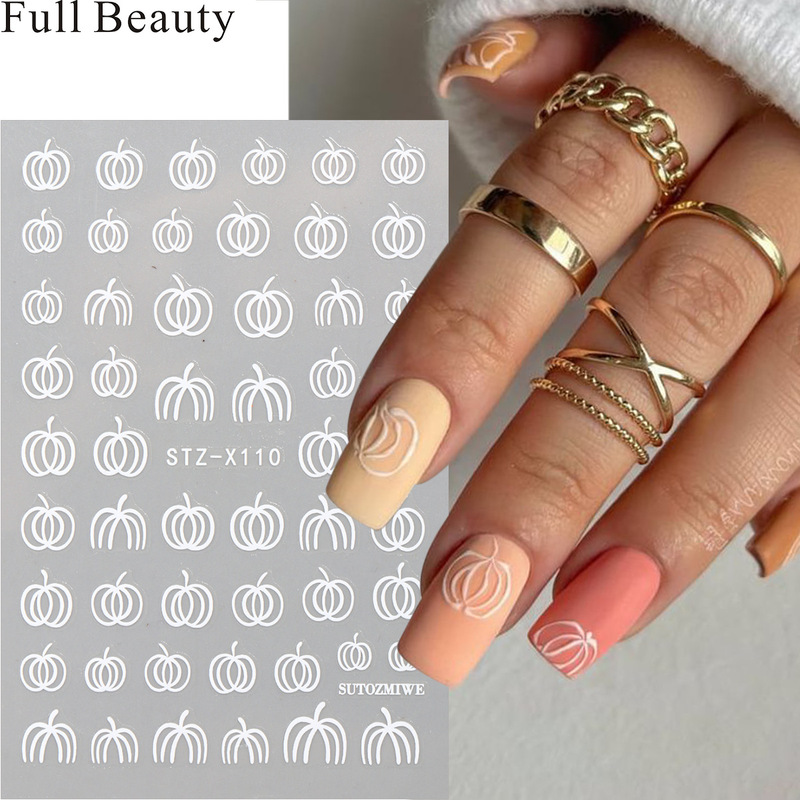 Full Beauty Cross-Border New Nail Art Stickers Halloween White Line Pumpkin Simple Nail Art Stickers