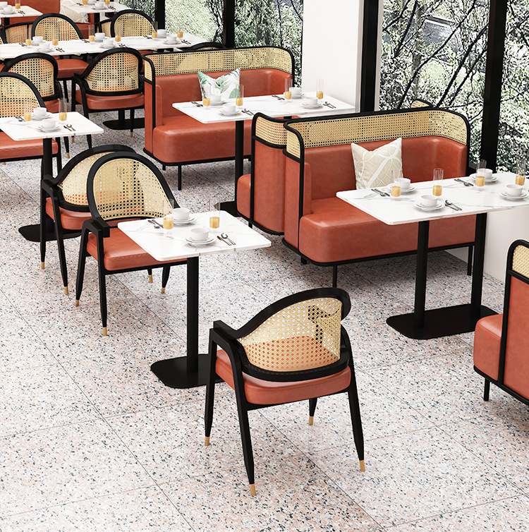 Café contra la pared sofá de hierro forjado mesas y sillas combinaciones de mesa de mármol restaurante sillas de vidano personalizadas