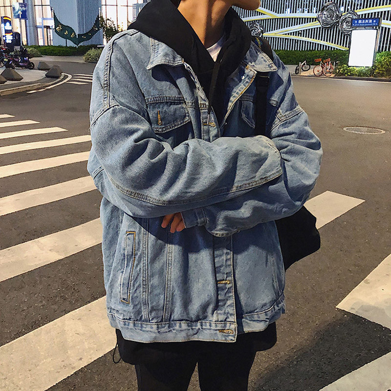 Casual Denim Jacket Men's Loose Korean Style Casual Trendyy Student Versatile Ins Ripped Jacket Top Spring and Autum