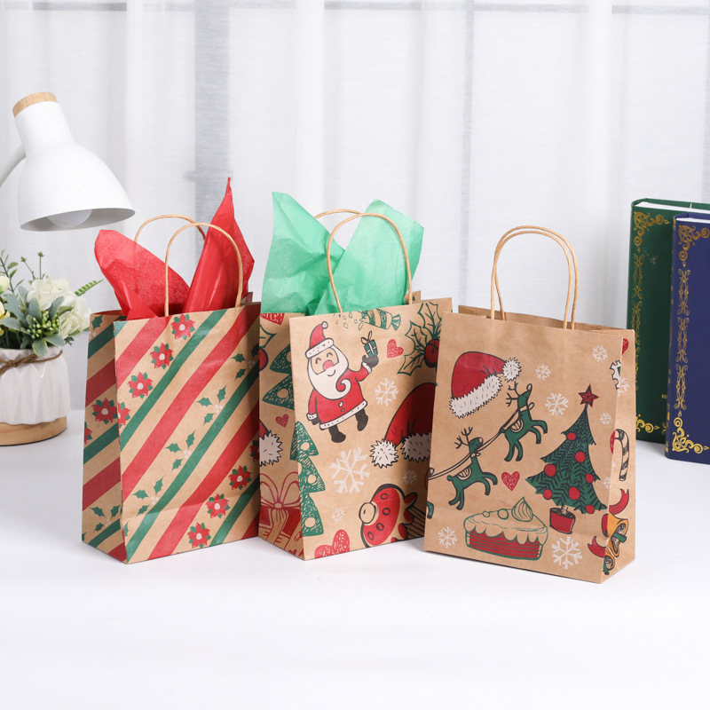 クロスボーダークリスマス手提げ袋クラフト紙袋包装クリスマスイブパーティープレゼントキャンディギフトバッグ印刷ロゴ|undefined