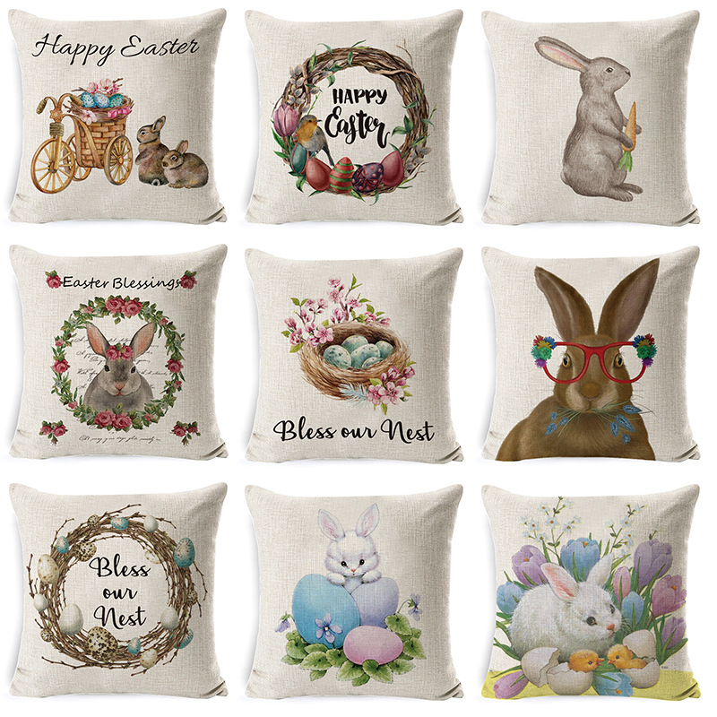 跨境新款數碼印花復活節主題抱枕套靠墊套可愛兔子卡車動物抱枕套