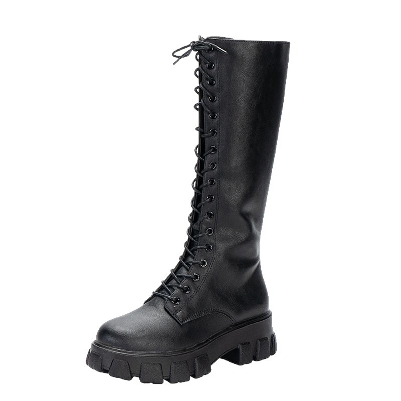 Women's Plus Size Over-the-Knee Boots Autumn Platform Thick Sole Side Zipper Slim Fit Size 43 Black PU Suede Cowboy Boots_voghion.com