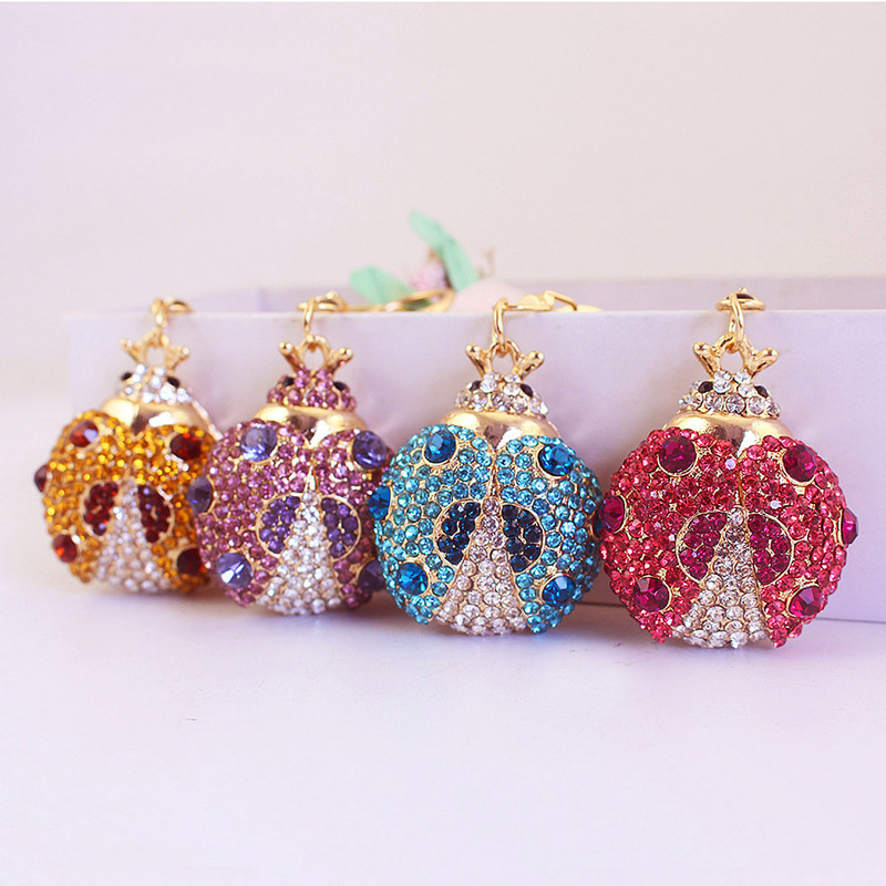 Cute rhinestone ladybug car keychain insect animal metal pendant key chain buckle girlfriend 533