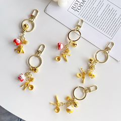 國潮金飯碗陶瓷貓汽車掛件鑰匙鏈掛飾鈴鐺包包扣金屬個性禮物可愛