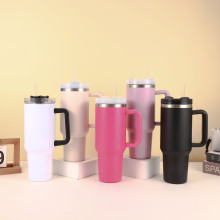 新款40oz带吸管汽车杯双层真空不锈钢手柄杯冰霸杯便携车载水杯