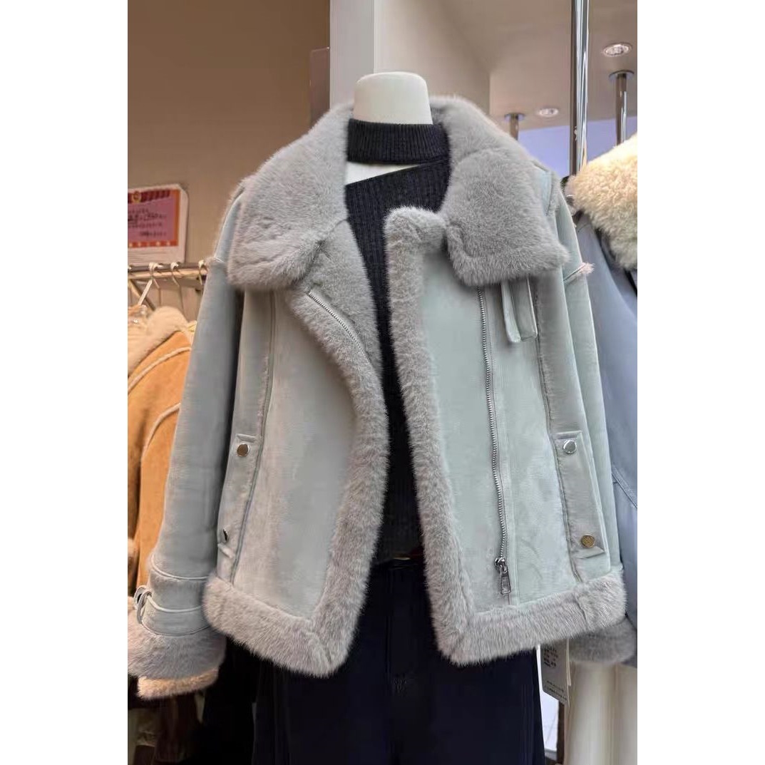 Korean New Fleece-Lined Thickened Shearling Coat for Women 2025 Winter New Biker Jacket Trendy Women