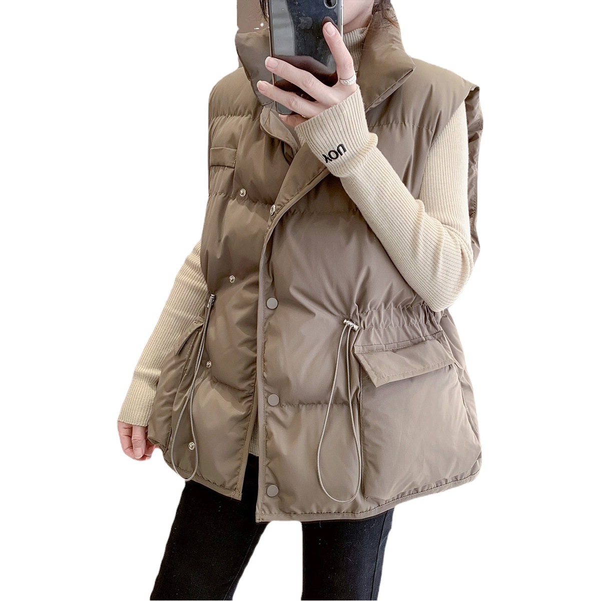 Abajo Chaleco de algodón de las mujeres corto 2023 Otoño e Invierno estilo coreano desgaste exterior apretado cintura engrosada chaleco cardigan abrigo