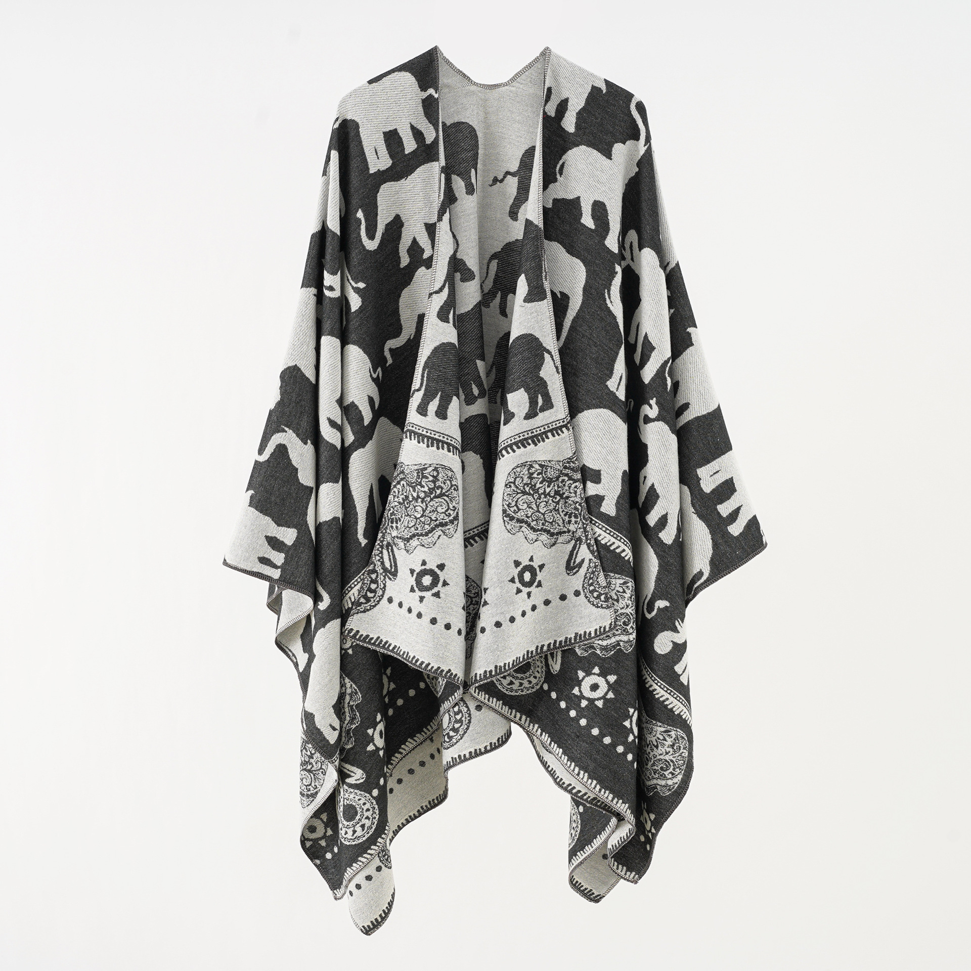 Mantón grande de las mujeres europeas y americanas nuevo otoño e invierno Gran Marca Cachemira-como split Cape bufanda pasarela capa