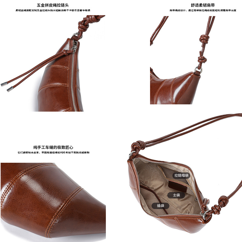 Genuine Leather Fashion Crossbody Bag Spring Versatile 2026 New Shoulder Underarm Bag Dumpling Bag Luxury Hobo Bag For Women - Thumbnail 3
