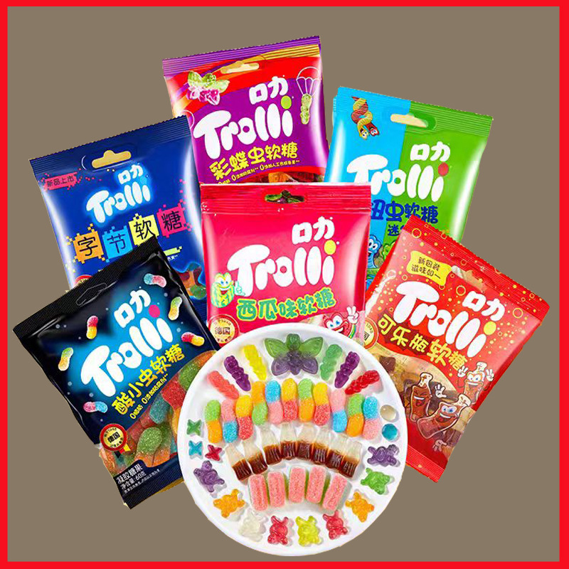 口力橡皮糖60g酸小虫西瓜味可乐瓶软糖（整箱80包/保质期18个月）