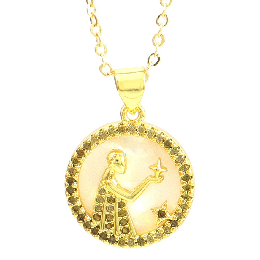 Xi Huan cross-border Hot Products 18K gold protection treasure color pendant copper gold plated round micro inlaid 12 Constellation necklace O sub-chain