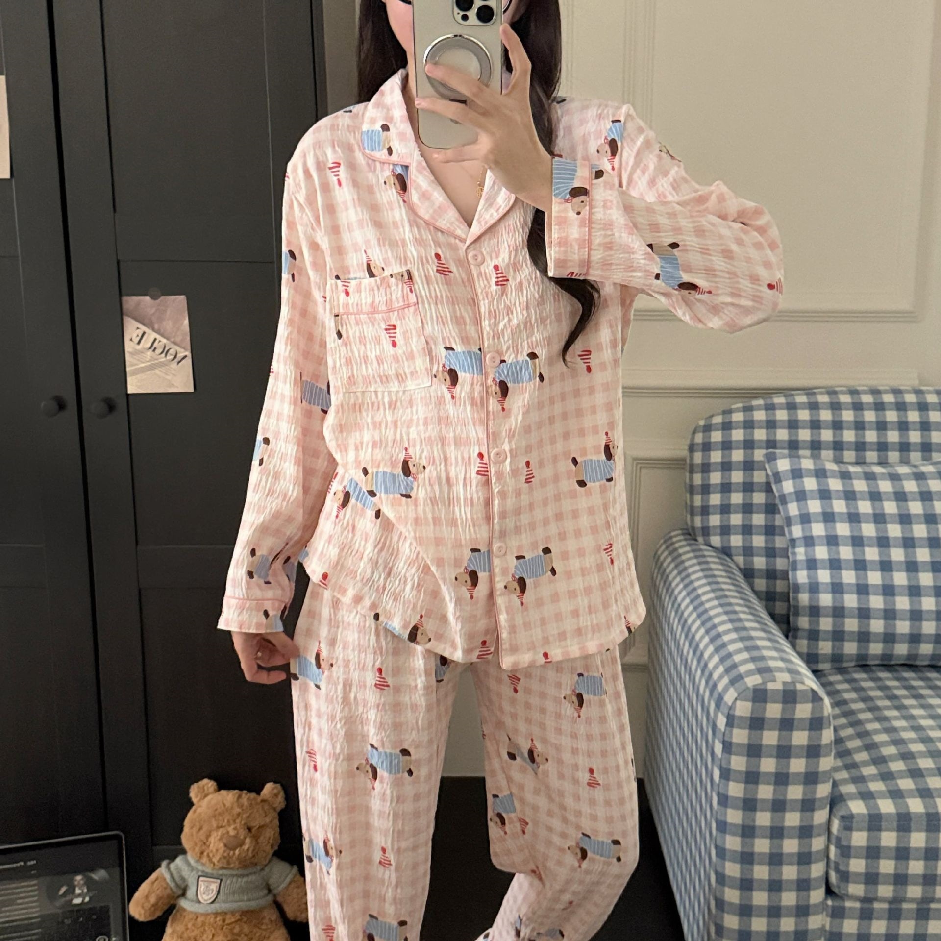源头工厂云朵棉睡衣女长袖长裤开衫春秋季家居服跨境批发网红睡衣