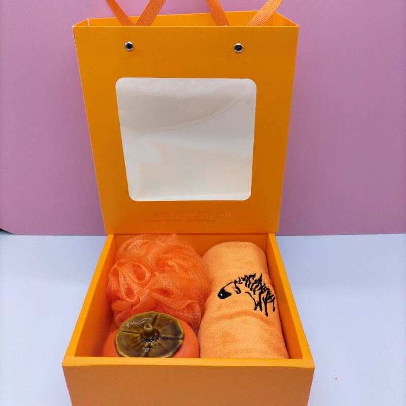 Aima Persimmon Towel Tea Can Three-Piece Gift Box Event Promotion Practical Souvenir Handy Gift Wholesale