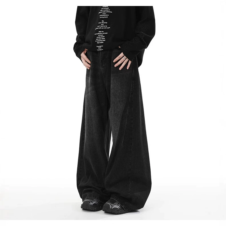 Джинсовые брюки для мужчин и женщин осенью свободная приливная широкая нога американский ретро дикая стирка прямые брюки для волос