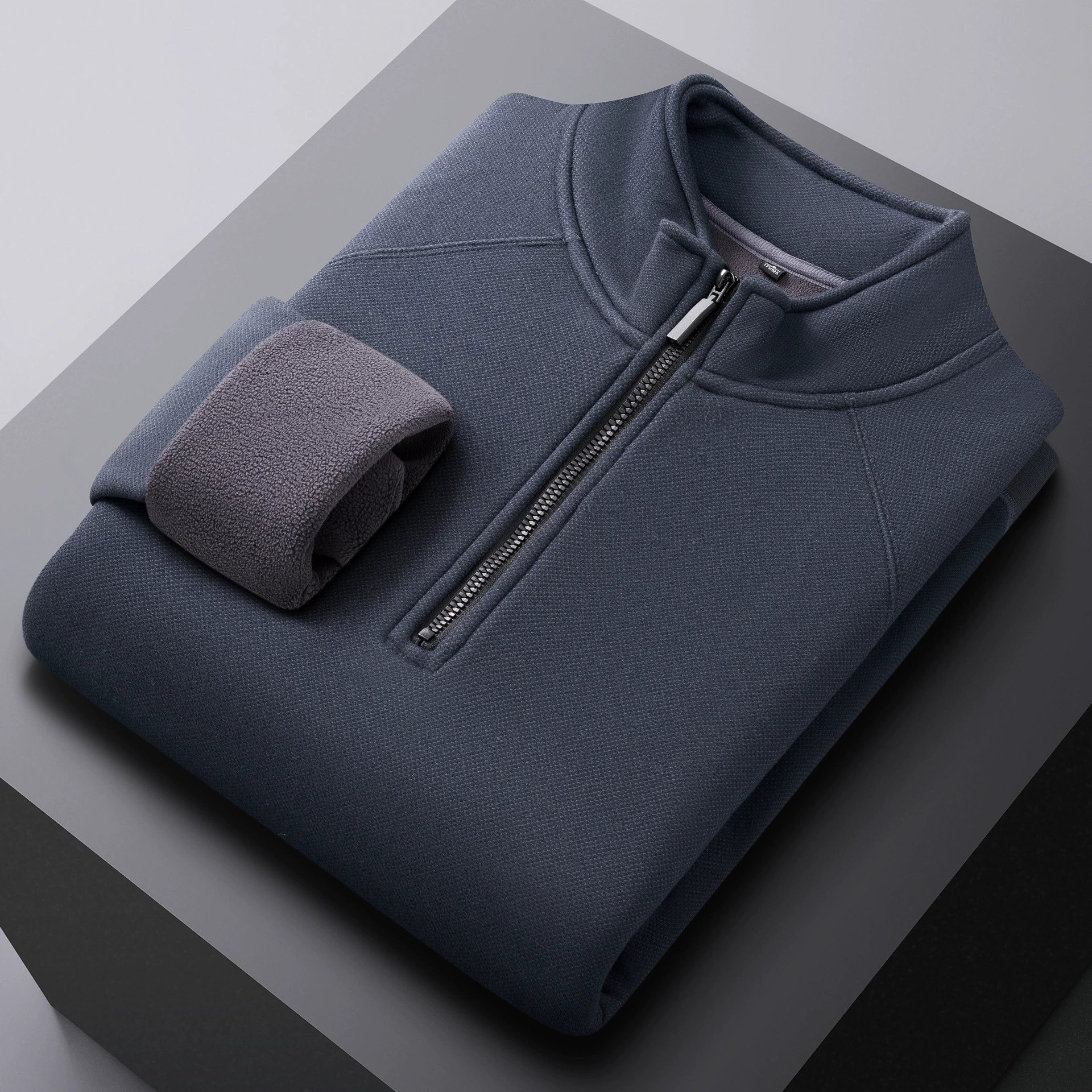 Осенние и зимние мужские модные застежки-молнии стоячий воротник свитер повседневный спорт флисный толстый толстый толстый толстый полугистого воротника