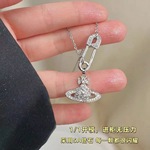 【厂家直销】西太后满钻别针链条土星项链女厂家直发一件代发批发