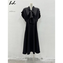 HD108#THE LOW韩国东大门代购赫本风甜美飞飞短袖绑带雪纺连衣裙