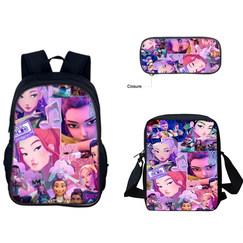 跨境新品Huntrix Kpop印花周边背包猎魔女团中小学生挎包笔袋套装|undefined
