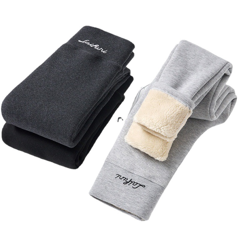 Polainas de Cachemira ropa exterior de mujer de invierno forrada de lana gruesa de cintura alta bordado más tamaño noreste extra grueso pantalones de algodón cálido
