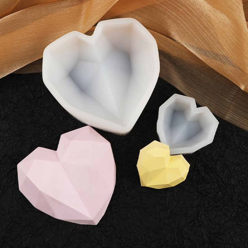 Grande y mediano pequeño tamaño amor molde de silicona diamante amor mousse pastel molde aromaterapia yeso helado molde