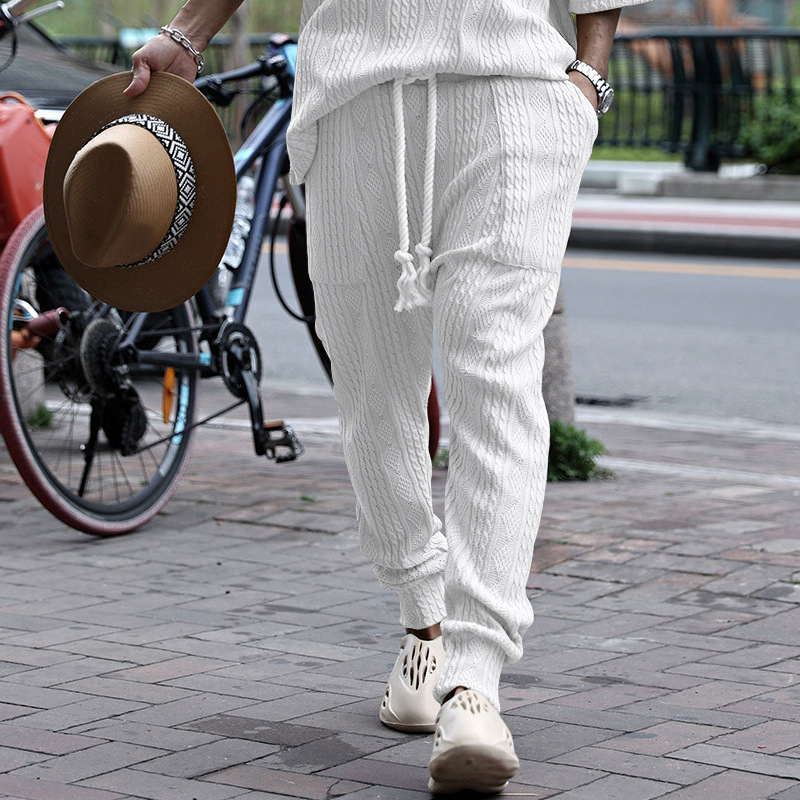 Men's Jacquard Jogger Pants, Casual Trousers With Drawstring_voghion.com