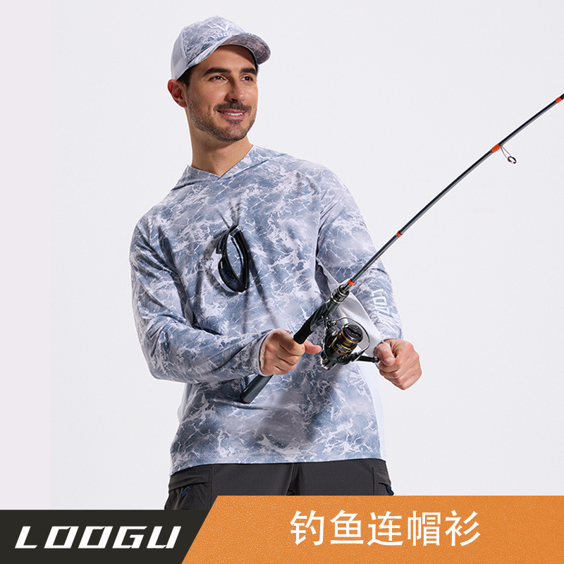 Outdoor Casual Men's Fishing Hoodie Long Sleeve Sun Protection Hoodie with Pocket Thumb Holes Fishing Hiking T71