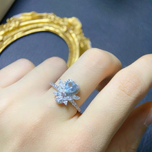 天然海蓝宝戒指石6*6mm值圈活口不挑指围s925银镶嵌 精工电镀工艺