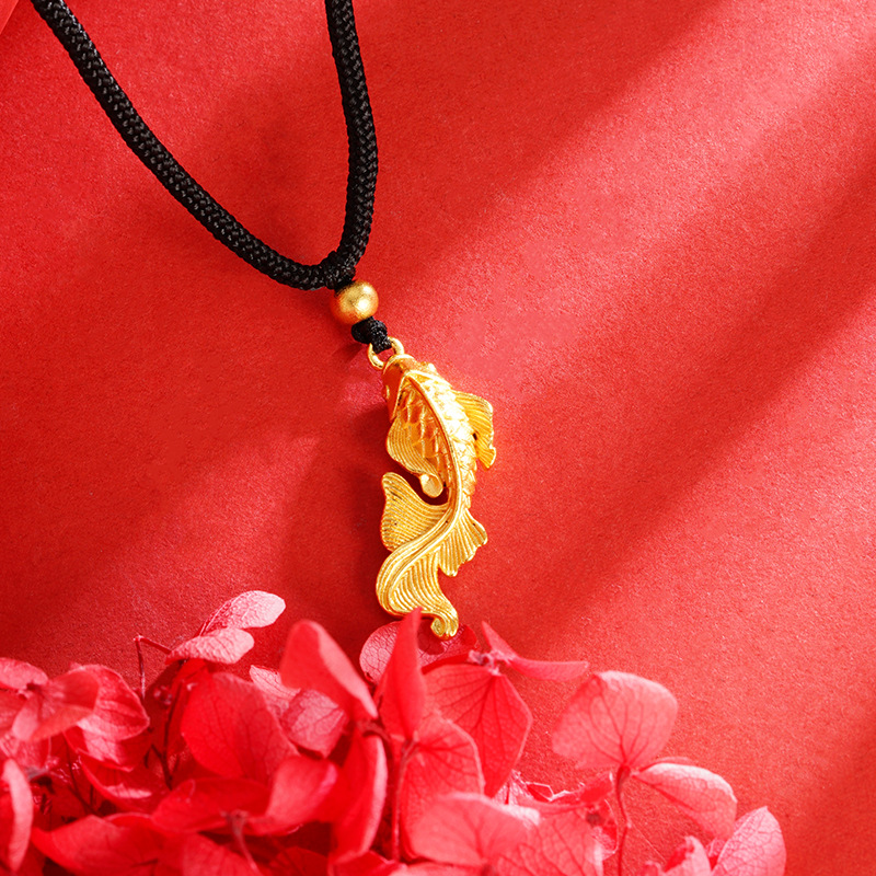 Big Fish Begonia trenzado cuerda colgante nacional retro Vietnam arena oro koi collar joyería de la aleación de cobre no se desvanece durante mucho tiempo