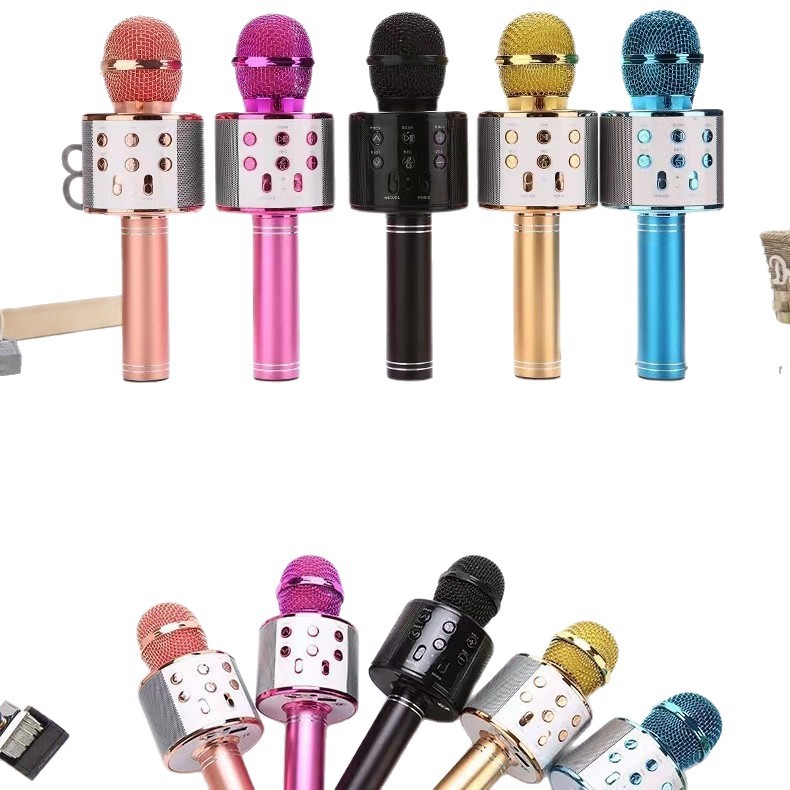 WS858 micrófono de audio inalámbrico micrófono doméstico k canción nacional bluetooth familia niños en una caja de altavoces