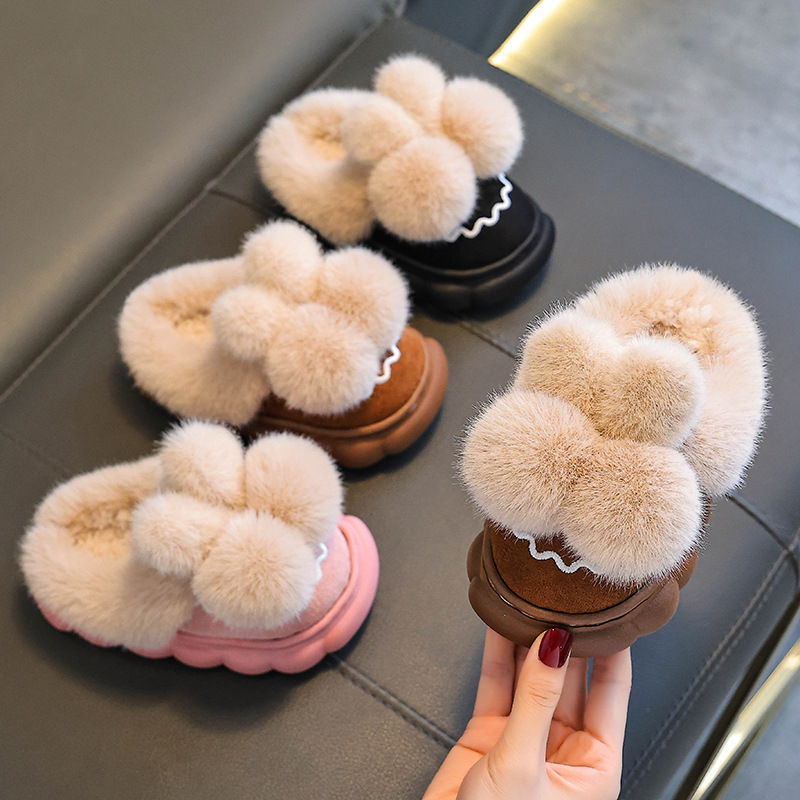 Zapatillas de algodón para niños de invierno, niños y niñas, zapatillas de algodón cálidas de pelusa de fondo grueso para padres e hijos en el hogar, bolsas de niños grandes, zapatillas de algodón