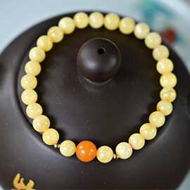 天然俄料蜜蜡单圈手串满蜜白花蜜无烤色无优化无处理白花蜜批发