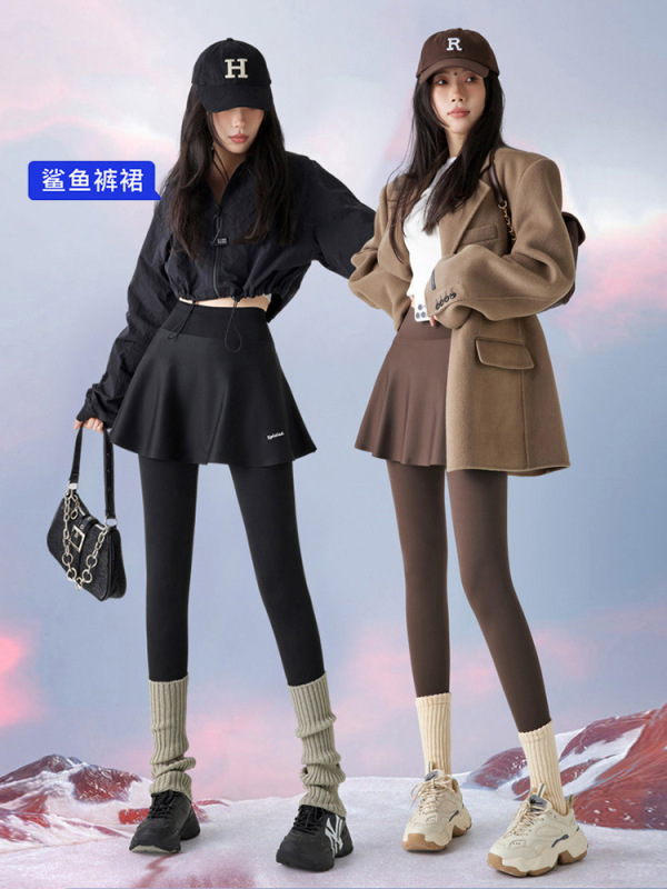 运动户外瑜伽裤女假两件带裙子高腰紧身防尴尬健身裤普拉提训练服|undefined