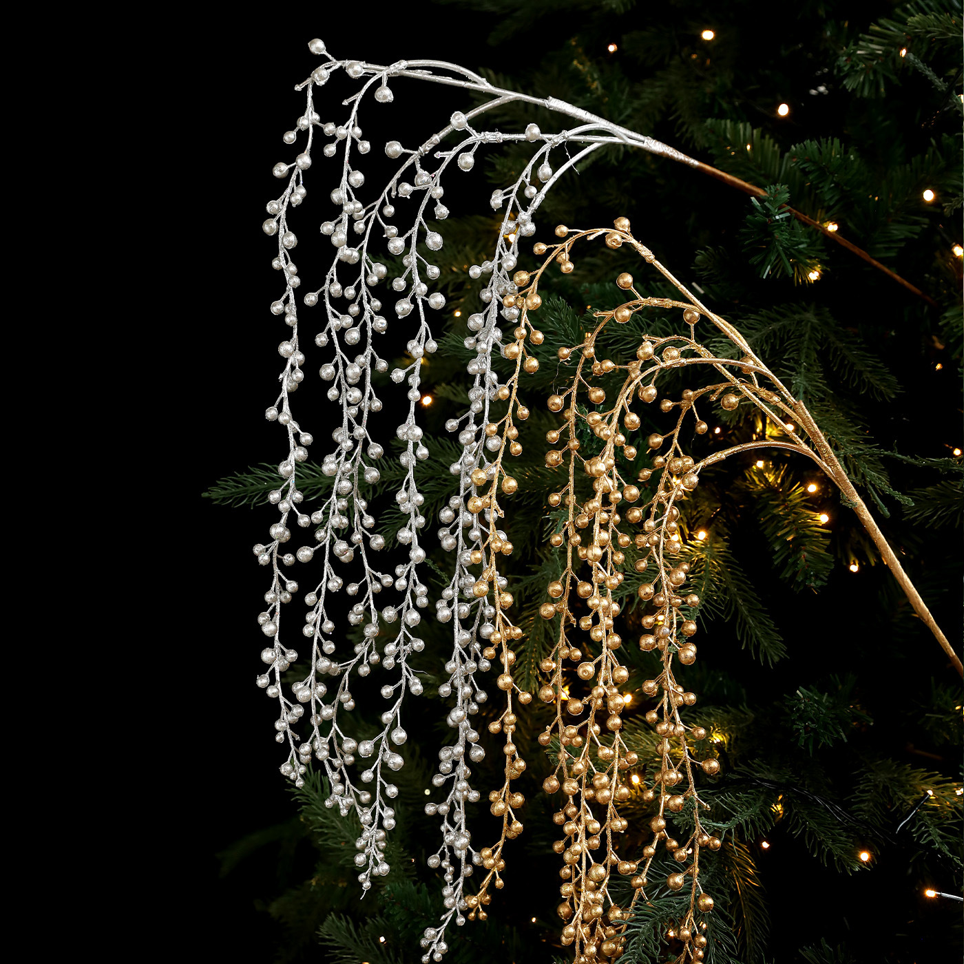 Nuevo polvo pegajoso flor de imitación fruta rama de sauce ramas de perlas de árbol de Navidad guirnaldas de caña artículos decorativos