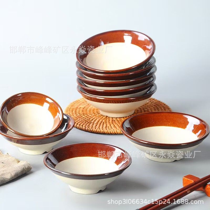 酒碗仿古陶瓷黑碗老式土碗蒸碗摔农家扣碗水浒道具火锅调料碗复古|undefined