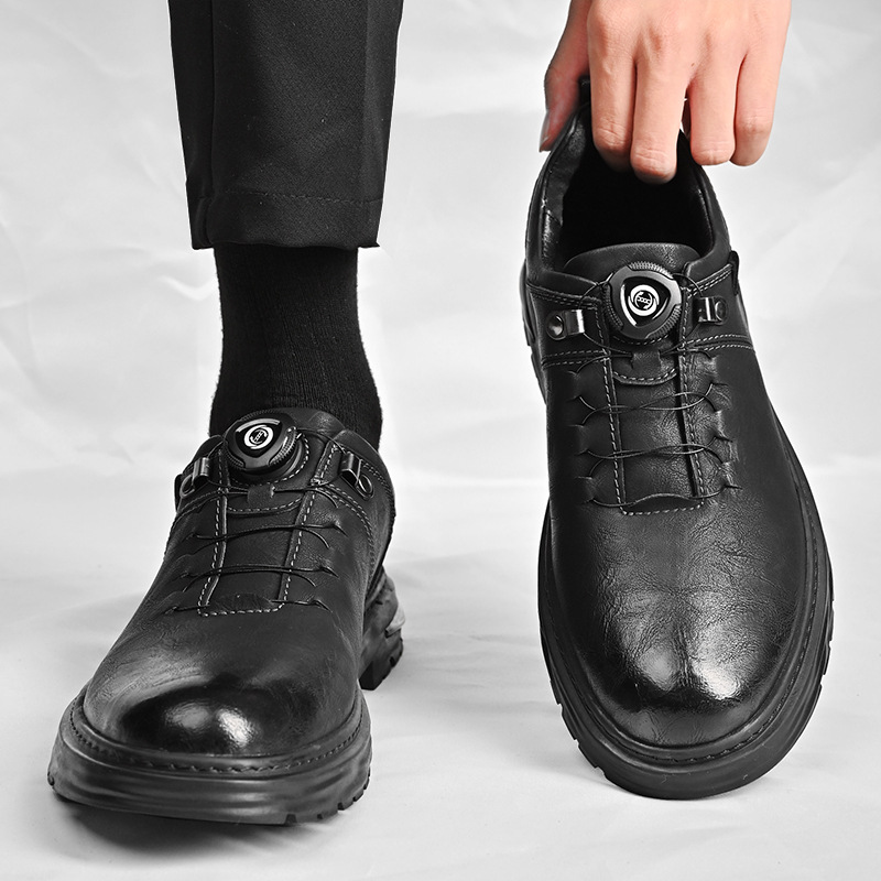 Autumn and Winter New Men's Low-Cut Wear-Resistant Non-Slip Soft Sole Breathable Mature Solid Color Versatile Temperament Casual Work Leather Shoes