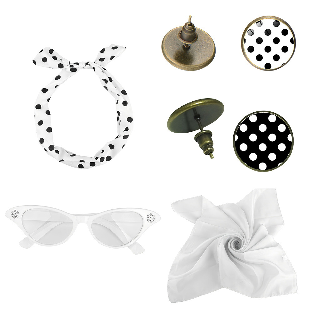 Decoración de baile retro de los años 1950 RPG punto de onda accesorios gafas aretes de pelo set collar